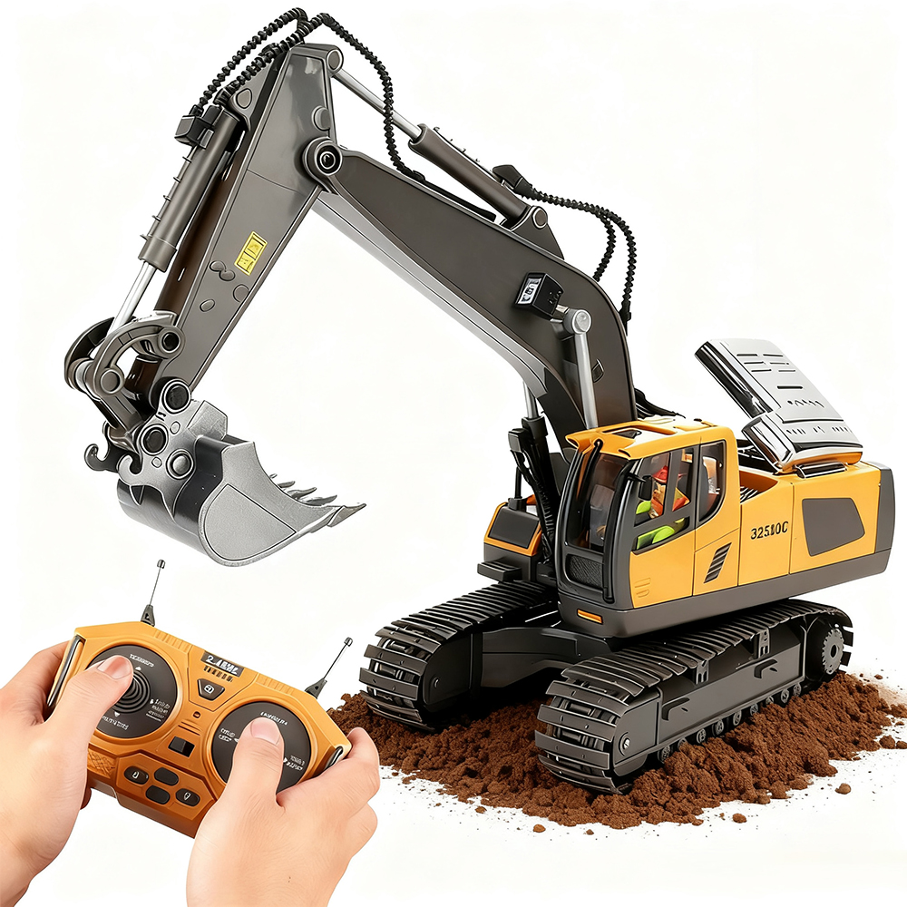 1:20 2.4G 11CH Alloy Construction Toys Vehicles RC Truck Radio Control Digger Sets Remote Control Excavator Toy for Kid